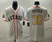Cheap Men's Houston Astros #30 Kyle Tucker 2023 White Gold World Serise Champions Patch Cool Base Stitched Jersey