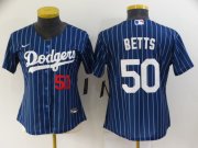 Wholesale Cheap Women's Los Angeles Dodgers #50 Mookie Betts Navy Blue Pinstripe Stitched MLB Cool Base Nike Jersey
