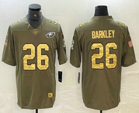 Cheap Men\'s Philadelphia Eagles #26 Saquon Barkley Olive with Gold 2017 Salute To Service Stitched NFL Nike Limited Jersey
