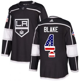 Wholesale Cheap Adidas Kings #4 Rob Blake Black Home Authentic USA Flag Stitched Youth NHL Jersey