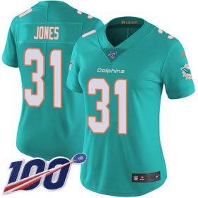 Wholesale Cheap Nike Dolphins #31 Byron Jones Aqua Green Team Color Women\'s Stitched NFL 100th Season Vapor Untouchable Limited Jersey