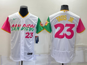 Wholesale Cheap Men\'s San Diego Padres #23 Fernando Tatis Jr White Number 2022 City Connect Flex Base Stitched Jersey