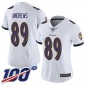 Wholesale Cheap Nike Ravens #89 Mark Andrews White Women's Stitched NFL 100th Season Vapor Limited Jersey