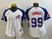 Wholesale Cheap Women's Atlanta Braves #99 Spencer Strider White 2023 City Connect Cool Base Stitched Jersey