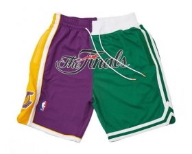 Wholesale Cheap 2008 NBA Finals Lakers x Celtics Shorts (Purple-Green) JUST DON By Mitchell & Ness