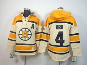 Wholesale Cheap Bruins #4 Bobby Orr Cream Sawyer Hooded Sweatshirt Stitched NHL Jersey