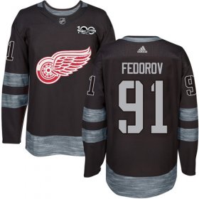 Wholesale Cheap Adidas Red Wings #91 Sergei Fedorov Black 1917-2017 100th Anniversary Stitched NHL Jersey