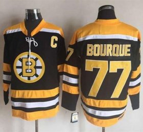 Wholesale Cheap Bruins #77 Ray Bourque Black/Yellow CCM Throwback New Stitched NHL Jersey