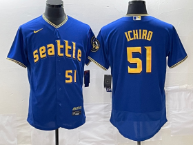 Wholesale Cheap Men\'s Seattle Mariners #51 Ichiro Suzuki Number Blue 2023 City Connect Flex Base Stitched Jersey 1