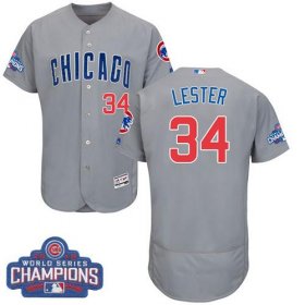 Wholesale Cheap Cubs #34 Jon Lester Grey Flexbase Authentic Collection Road 2016 World Series Champions Stitched MLB Jersey