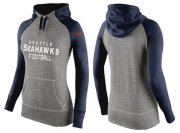 Wholesale Cheap Women's Nike Seattle Seahawks Performance Hoodie Grey & Dark Blue_1