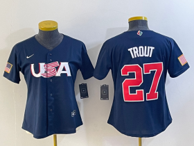 Cheap Women\'s USA Baseball #27 Mike Trout Number 2023 Navy World Classic Stitched Jersey1