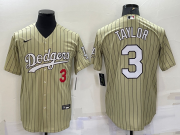 Wholesale Cheap Men's Los Angeles Dodgers #3 Chris Taylor Number Cream Pinstripe Stitched MLB Cool Base Nike Jersey