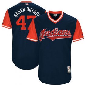 Wholesale Cheap Indians #47 Trevor Bauer Navy \"Bauer Outage\" Players Weekend Authentic Stitched MLB Jersey