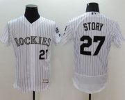 Wholesale Cheap Rockies #27 Trevor Story White Strip Flexbase Authentic Collection Stitched MLB Jersey