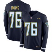 Wholesale Cheap Nike Chargers #76 Russell Okung Navy Blue Team Color Men's Stitched NFL Limited Therma Long Sleeve Jersey