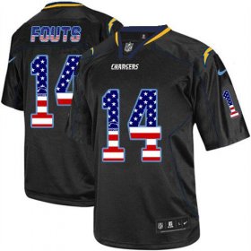 Wholesale Cheap Nike Chargers #14 Dan Fouts Black Men\'s Stitched NFL Elite USA Flag Fashion Jersey