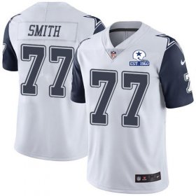 Wholesale Cheap Nike Cowboys #77 Tyron Smith White Men\'s Stitched With Established In 1960 Patch NFL Limited Rush Jersey