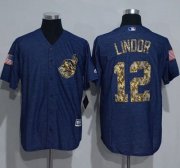Wholesale Cheap Indians #12 Francisco Lindor Denim Blue Salute to Service Stitched MLB Jersey