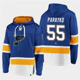 Wholesale Cheap Men\'s St. Louis Blues #55 Colton Parayko Blue Ageless Must-Have Lace-Up Pullover Hoodie