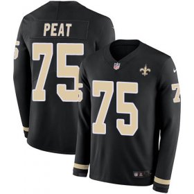 Wholesale Cheap Nike Saints #75 Andrus Peat Black Team Color Youth Stitched NFL Limited Therma Long Sleeve Jersey