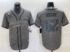 Cheap Men\'s Philadelphia Eagles #62 Jason Kelce Gray With 3-star C Patch Cool Base Baseball Stitched Jersey