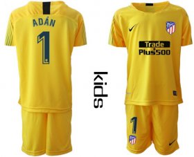 Wholesale Cheap Atletico Madrid #1 Adan Yellow Goalkeeper Kid Soccer Club Jersey