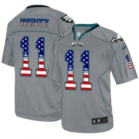 Wholesale Cheap Nike Eagles #11 Carson Wentz Lights Out Grey Men\'s Stitched NFL Elite USA Flag Fashion Jersey