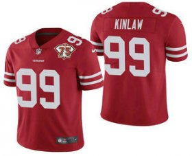 Wholesale Cheap Men\'s San Francisco 49ers #99 Javon Kinlaw Red 75th Anniversary Patch 2021 Vapor Untouchable Stitched Nike Limited Jersey