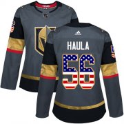 Wholesale Cheap Adidas Golden Knights #56 Erik Haula Grey Home Authentic USA Flag Women's Stitched NHL Jersey