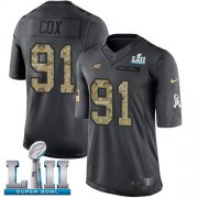 Wholesale Cheap Nike Eagles #91 Fletcher Cox Black Super Bowl LII Youth Stitched NFL Limited 2016 Salute to Service Jersey