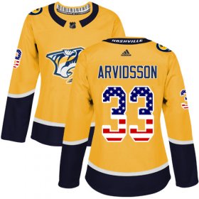 Wholesale Cheap Adidas Predators #33 Viktor Arvidsson Yellow Home Authentic USA Flag Women\'s Stitched NHL Jersey