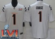 Wholesale Cheap Men's Cincinnati Bengals #1 Ja'Marr Chase Limited White 2022 Super Bowl LVI Bound Vapor Jersey