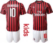 Wholesale Cheap AC Milan #10 Calhanoglu Home Kid Soccer Club Jersey