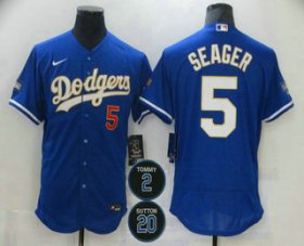 Wholesale Cheap Men\'s Los Angeles Dodgers #5 Corey Seager Blue #2 #20 Patch Stitched MLB Flex Base Nike Jersey
