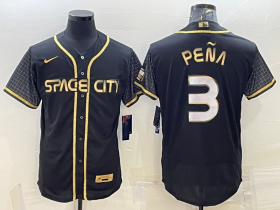 Wholesale Cheap Men\'s Houston Astros #3 Jeremy Pena Black Gold Flex Base Stitched Jersey