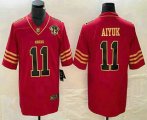 Cheap Men's San Francisco 49ers #11 Brandon Aiyuk Red 75th Patch Golden Edition Stitched Nike Limited Jersey