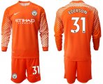 Wholesale Cheap Manchester City #31 Ederson Orange Goalkeeper Long Sleeves Soccer Club Jersey