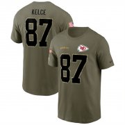 Wholesale Cheap Men's Kansas City Chiefs #87 Travis Kelce 2022 Olive Salute to Service T-Shirt