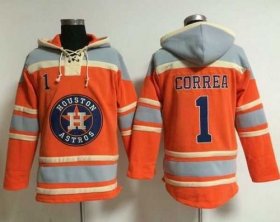 Wholesale Cheap Astros #1 Carlos Correa Orange Sawyer Hooded Sweatshirt MLB Hoodie