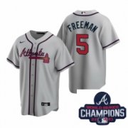Wholesale Cheap Men Nike Atlanta Braves 5 Freddie Freeman Gray Road Stitched Baseball Stitched MLB 2021 Champions Patch Jersey