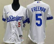 Wholesale Cheap Women's Los Angeles Dodgers #5 Freddie Freeman White City Red Number Cool Base Jersey