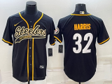 Wholesale Cheap Men's Pittsburgh Steelers #32 Franco Harris Black With Patch Cool Base Stitched Baseball Jersey