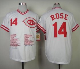 Wholesale Cheap Mitchell And Ness Reds #14 Pete Rose White Commemorative Edition Stitched MLB Jersey