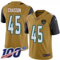 Wholesale Cheap Nike Jaguars #45 K'Lavon Chaisson Gold Youth Stitched NFL Limited Rush 100th Season Jersey