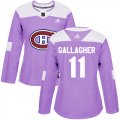 Wholesale Cheap Adidas Canadiens #11 Brendan Gallagher Purple Authentic Fights Cancer Women's Stitched NHL Jersey