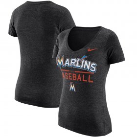 Wholesale Cheap Miami Marlins Nike Women\'s Practice 1.7 Tri-Blend V-Neck T-Shirt Heathered Black