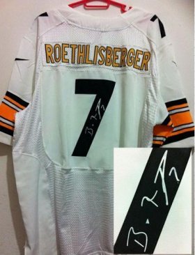 Wholesale Cheap Nike Steelers #7 Ben Roethlisberger White Men\'s Stitched NFL Elite Autographed Jersey