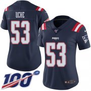 Wholesale Cheap Nike Patriots #53 Josh Uche Navy Blue Women's Stitched NFL Limited Rush 100th Season Jersey