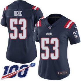Wholesale Cheap Nike Patriots #53 Josh Uche Navy Blue Women\'s Stitched NFL Limited Rush 100th Season Jersey